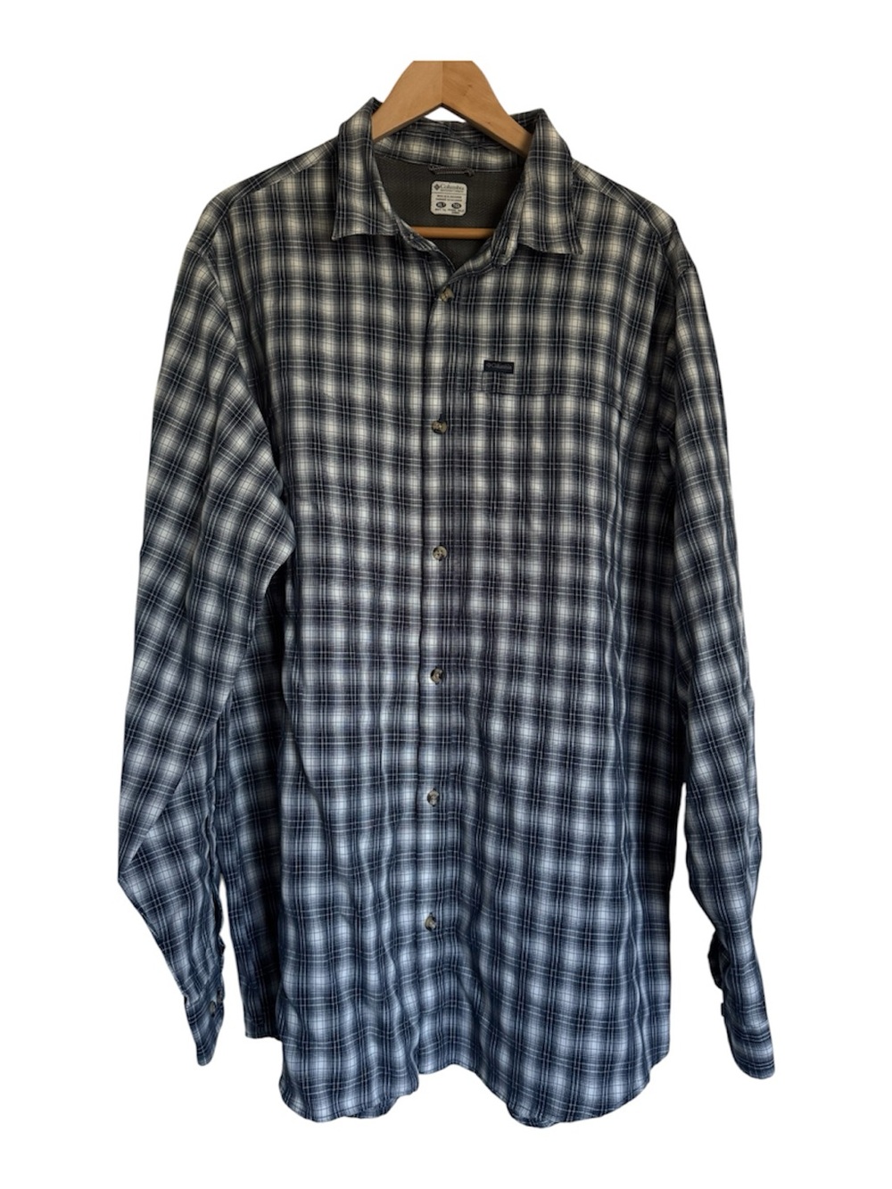 Columbia Men's Vapor Ridge Navy and White Plaid Button-Down Shirt - XLT